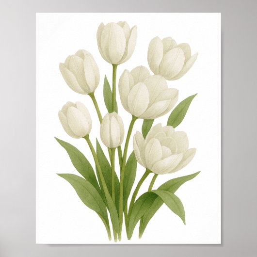 Weiße Tulips Aquarellfarben Wanddekor Druckfeder Poster (Vorne)
