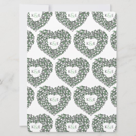 Weiße Tulpe, schwarze Tinte zeichnend Herz-Grün Ho Einladung (Rückseite)