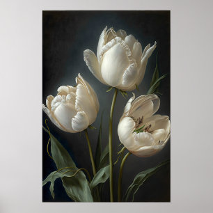 Weiße Tulpen-Blumen-Kunstposter Poster