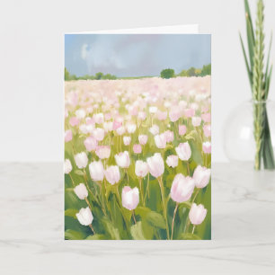 Weiße Tulpen-Blumenfeld-Malerei Karte