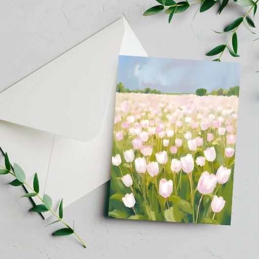 Weiße Tulpen-Blumenfeld-Malerei Karte