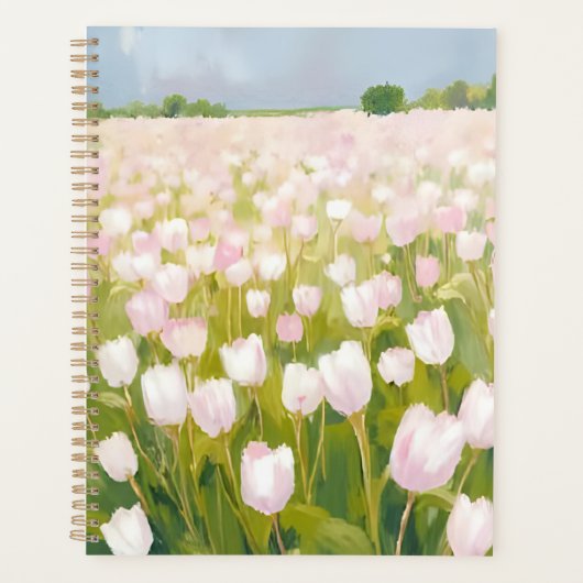 Weiße Tulpen-Blumenfeldmalerei Aquarell Planer (Vorderseite)