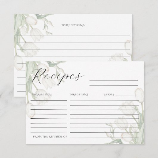 Weiße Tulpen Elegante Rezeptkarte RSVP Karte (Vorne/Hinten)