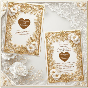 Weiße Tulpen Gold Verzierte Barock Save The Date