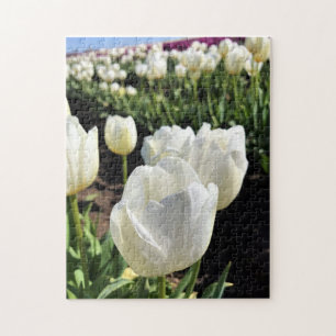 Weiße Tulpen in einem Feld, Waldbrand, Oregon Puzzle