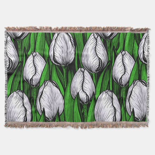Weiße Tulpen mit grünen Blätter Decke (Vorderseite)