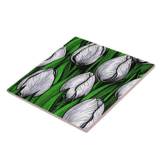 Weiße Tulpen mit grünen Blätter Fliese (Seite)