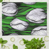 Weiße Tulpen mit grünen Blätter Geschirrtuch (Gefaltet)