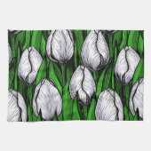 Weiße Tulpen mit grünen Blätter Geschirrtuch (Horizontal)