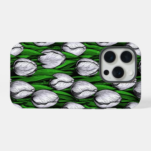 Weiße Tulpen mit grünen Blätter iPhone Hülle (Rückseite (Horizontal))