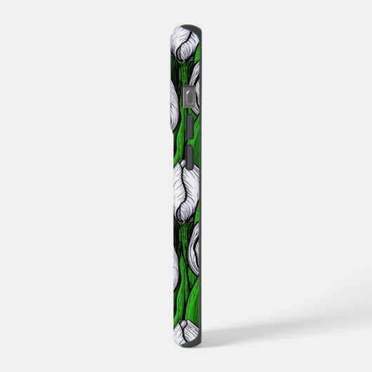 Weiße Tulpen mit grünen Blätter iPhone Hülle (Linke Seite)