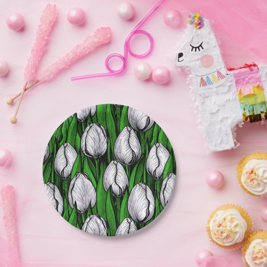 Weiße Tulpen mit grünen Blätter Pappteller (Party)