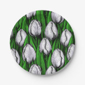 Weiße Tulpen mit grünen Blätter Pappteller (Vorderseite)