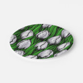 Weiße Tulpen mit grünen Blätter Pappteller (Schrägansicht)