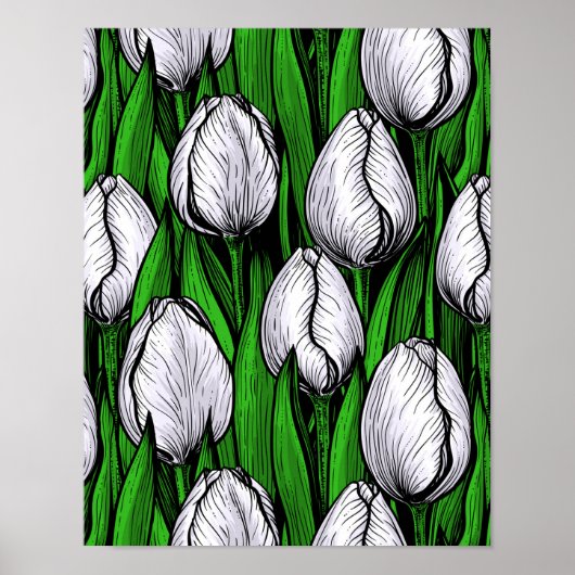 Weiße Tulpen mit grünen Blätter Poster (Vorne)