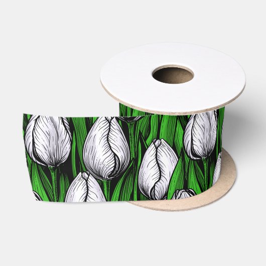 Weiße Tulpen mit grünen Blätter Satinband (Spule)