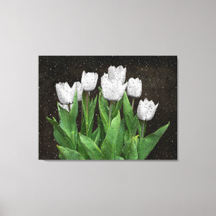 Weiße Tulpen mit Raindrops auf Glas Leinwanddruck