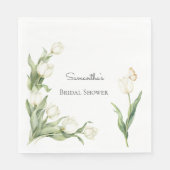 Weiße Tulpen Schmetterling Brautparty Serviette (Vorderseite)