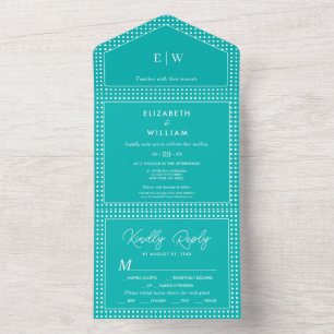 Weiße Tupfen auf Türkis – Personalisierte Hochzeit All In One Einladung