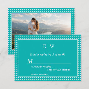 Weiße Tupfen auf Türkis – Personalisierte Hochzeit RSVP Karte