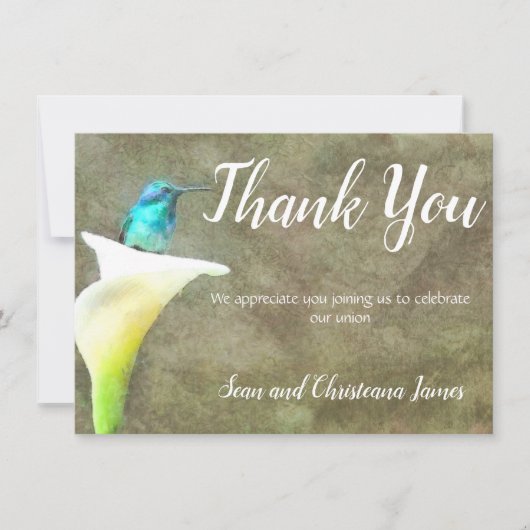 Weiße Türkis-Kolibri-Lilien-BlumenAquarell Dankeskarte (Vorderseite)