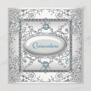 Weiße Türkis Quinceanera Einladung