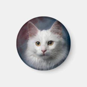 Weiße Türkische Angora Katze Rot Blau Magnet