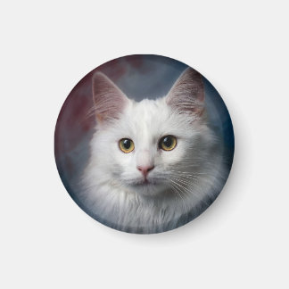 Weiße Türkische Angora Katze Rot Blau Magnet
