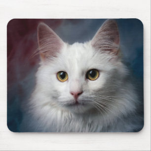 Weiße Türkische Angora-Katze Rot Blau Mousepad