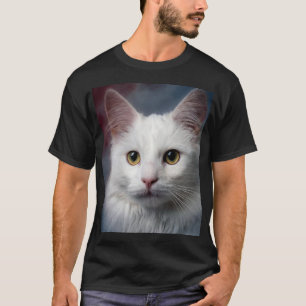 Weiße Türkische Angora Katze Rot Blau T-Shirt
