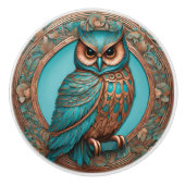 Weiße Türkise Owl Keramikknauf (Vorderseite)