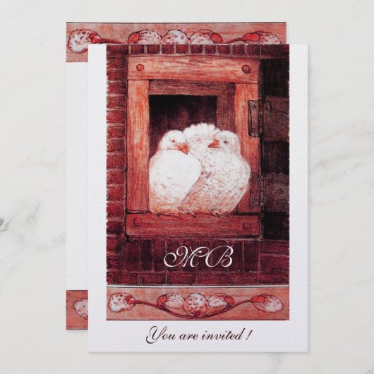 WEISSE TÜRZE AM FENSTER, rot, metallisch Einladung (Vorne/Hinten)