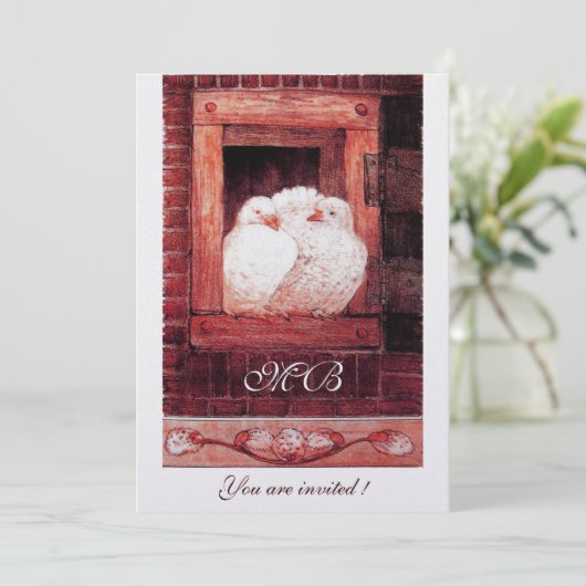 WEISSE TÜRZE AM FENSTER, rot, metallisch Einladung (Stehend Vorderseite)