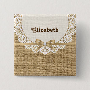 Weiße Tüte mit Spitzen und Leinenkorb Button