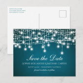 Weiße Twinkle-Stringleuchten auf Aquamarin Postkarte (Vorne/Hinten)