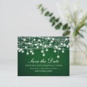 Weiße Twinkle-Stringleuchten auf Grün Postkarte (Stehend Vorderseite)