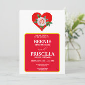 Weiße Typografie mit der Blume der Rote Rose Einladung (Stehend Vorderseite)