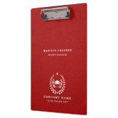 Weiße Typografie Weißes Logo Red Leather Textur Klemmbrett (Links)