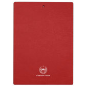 Weiße Typografie Weißes Logo Red Leather Textur Klemmbrett (Rückseite)