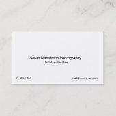 Weiße typografische Fotograf-Visitenkarte Visitenkarte (Rückseite)