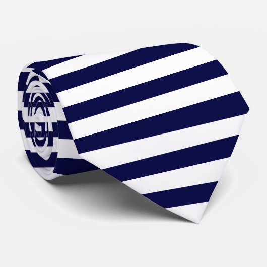 Weiße u. dunkelblaue Horizontal-Gestreifte Krawatte (Gerollt)