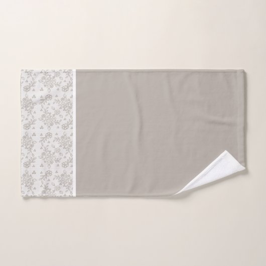 Weiße u. graue Blumenspitze Badhandtuch Set (Handtuch)