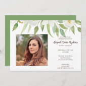 Weiße u. grüne Blumenfeier des Leben-Begräbnisses Dankeskarte (Vorne/Hinten)