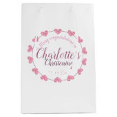 Weiße u. rosa Blumenbabymädchen-Taufgeschenktasche Mittlere Geschenktüte (Vorderseite)