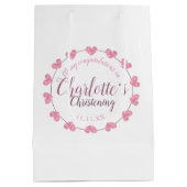 Weiße u. rosa Blumenbabymädchen-Taufgeschenktasche Mittlere Geschenktüte (Rückseite)