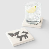 Weiße u. schwarze Chihuahua mit dem langen Haar Steinuntersetzer (Seitenansicht)