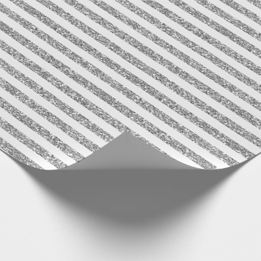 Weiße u. silberne Glitzer-Linie Kunst-Muster Geschenkpapier (Ecke)