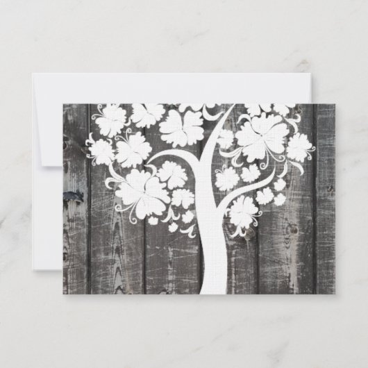 Weiße uAwg aus grauem Holz RSVP Karte (Rückseite)