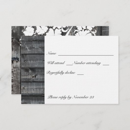 Weiße uAwg aus grauem Holz RSVP Karte (Vorne/Hinten)