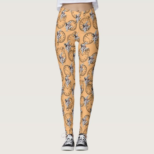 Weiße Uhr und Alice im Wunderland Leggings (Vorderseite)